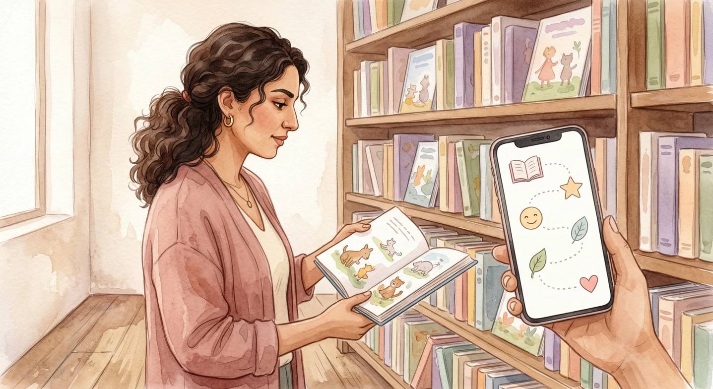 Bir ebeveyn, bilinçli kitap seçimi için pratik bir kontrol listesi kullanıyor.