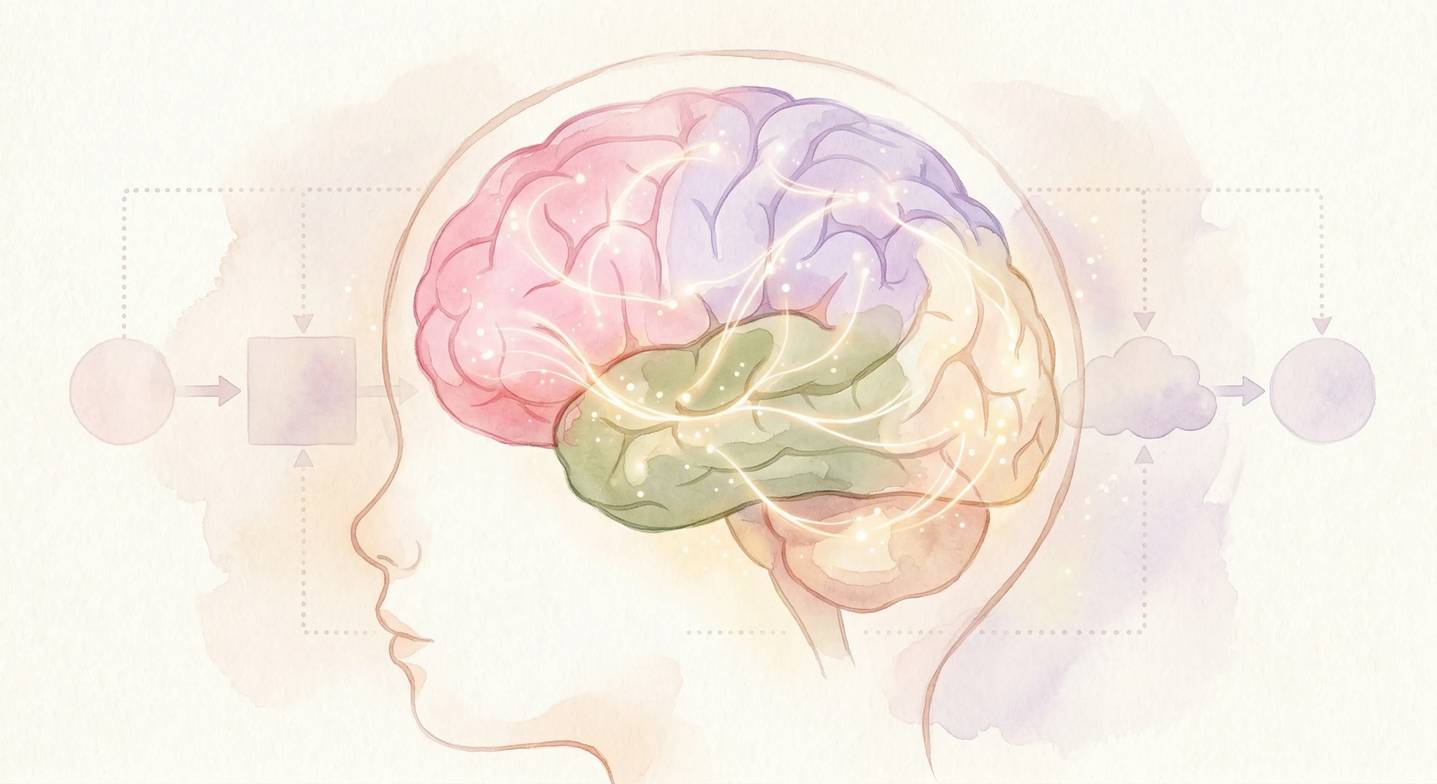 Çocuk beyninde sinir bağlantılarını ve bilgi akışını gösteren kavramsal bir illüstrasyon