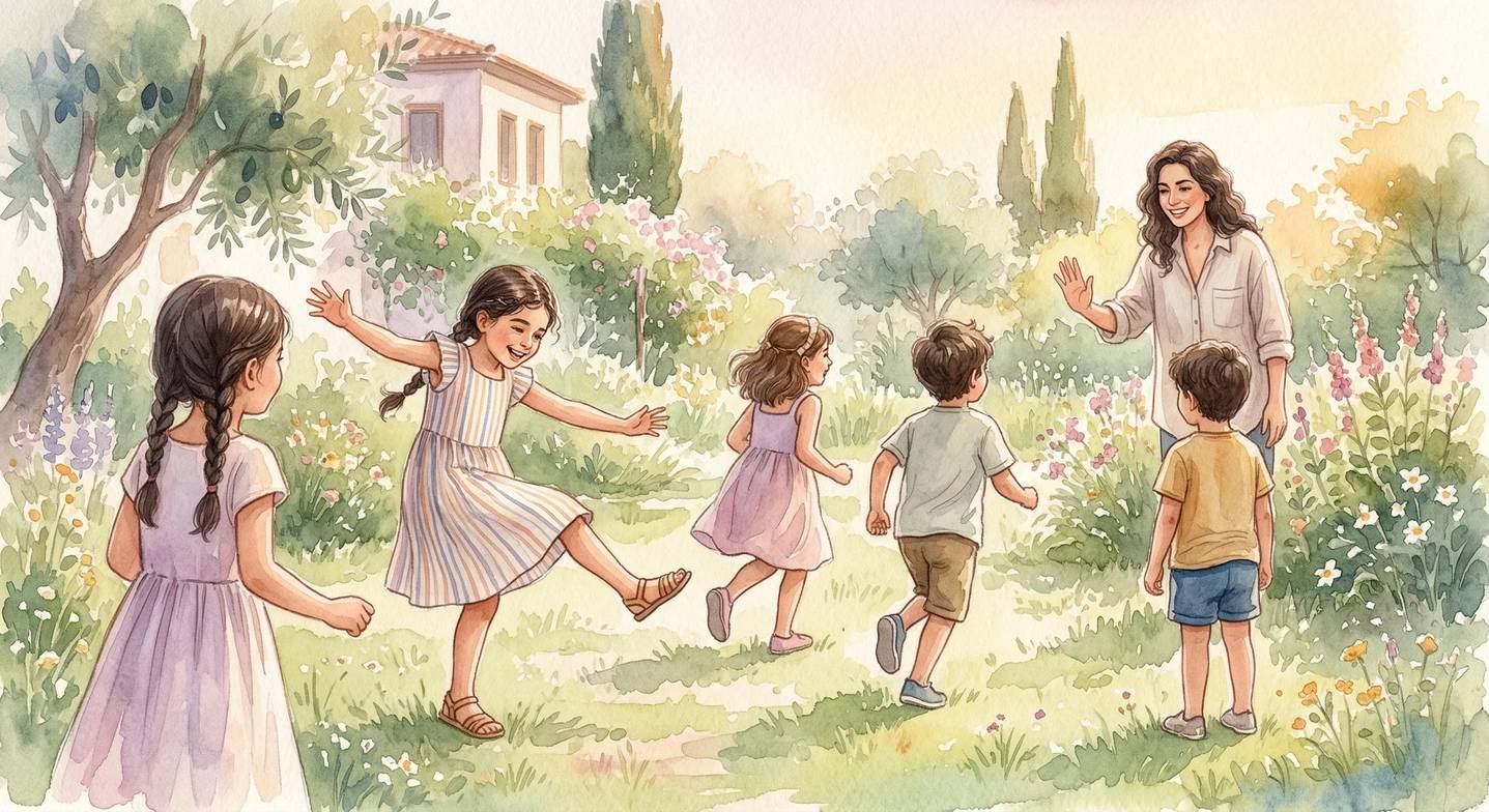 Çocuklar geleneksel 'Kırmızı Işık, Yeşil Işık' oyunu oynuyor.
