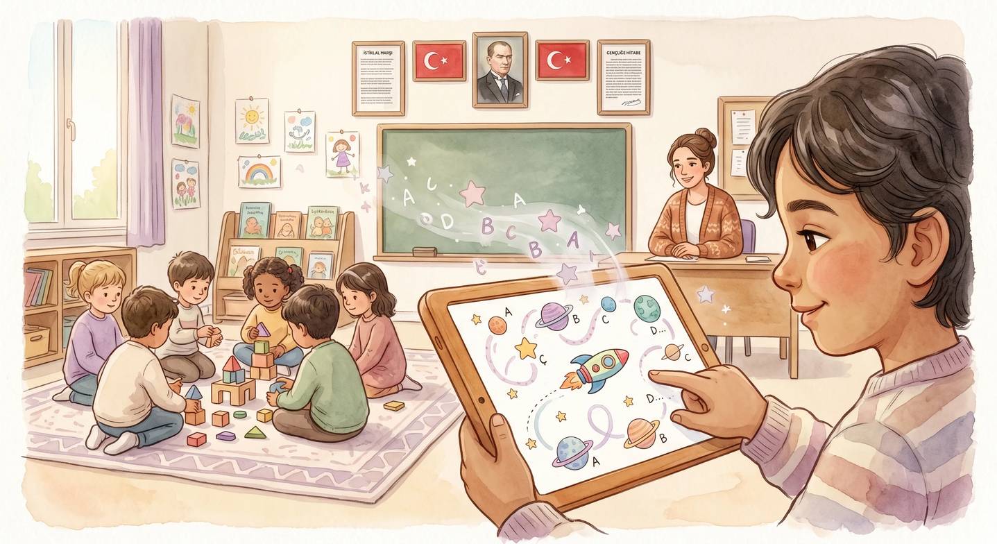 Çocuk, tablette disleksi tarama oyunu oynuyor