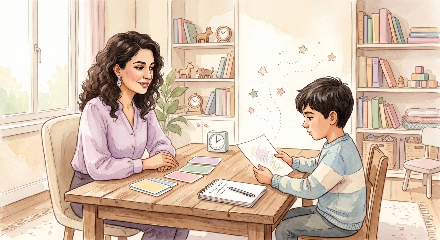 Uzman, çocuğa okuma değerlendirmesi yapıyor