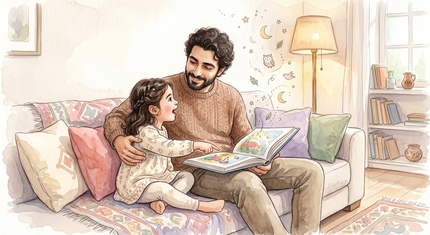 Baba ve kızı kitap hakkında sohbet ediyor