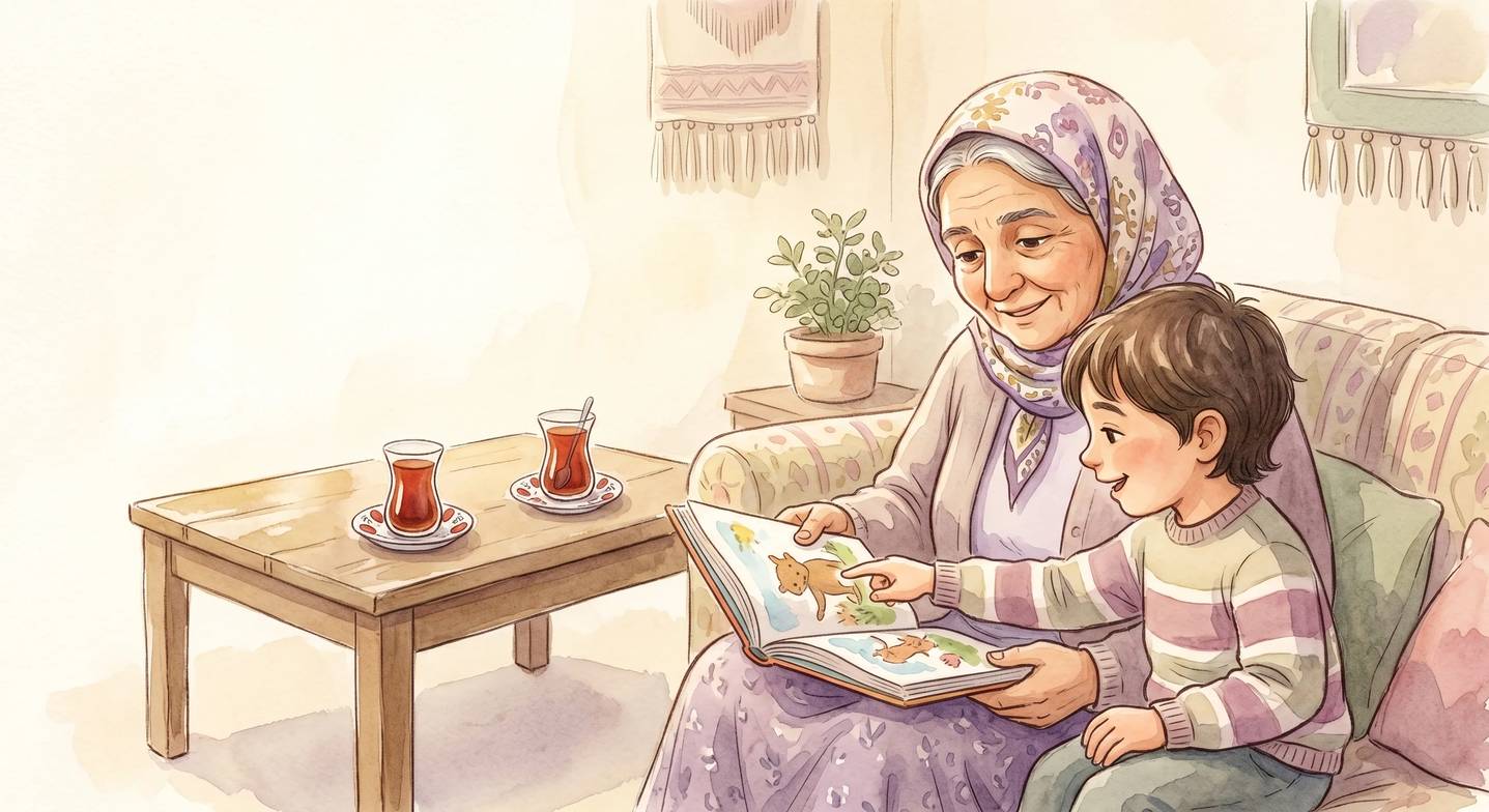 Büyükanne ve torunu diyalojik okuma yapıyor