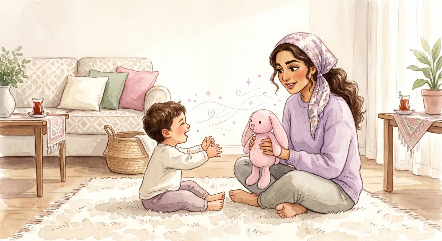 Anne ve küçük çocuk oyun sırasında konuşma sırası alışverişi yapıyor