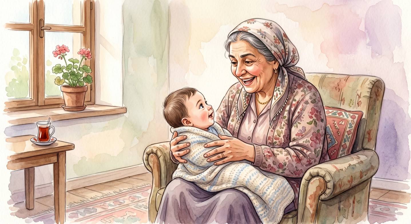 Anneanne altı aylık bebekle yüz yüze konuşuyor