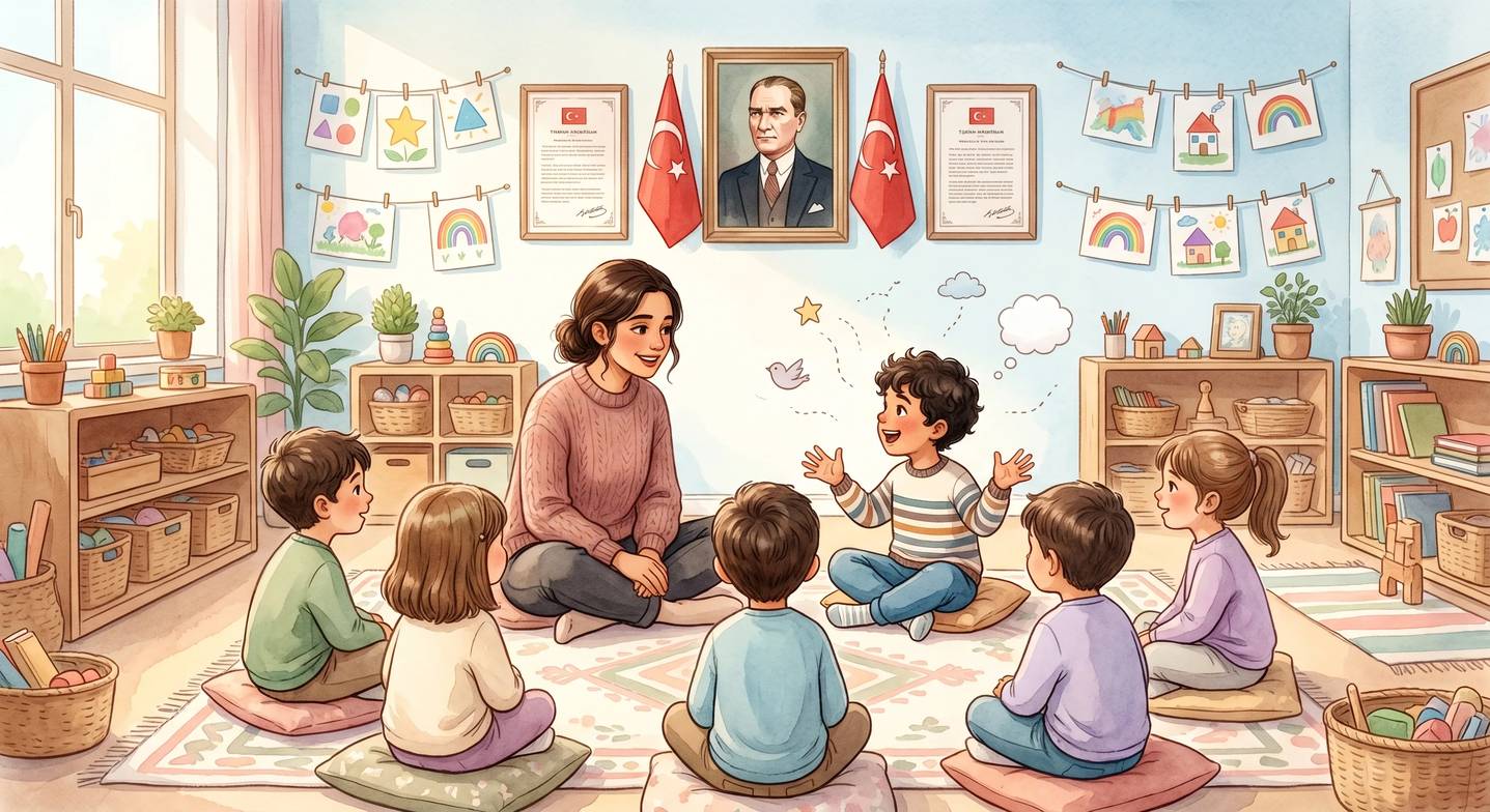 Öğretmen sınıfta bir çocuğu yargılamadan, dikkatle dinliyor