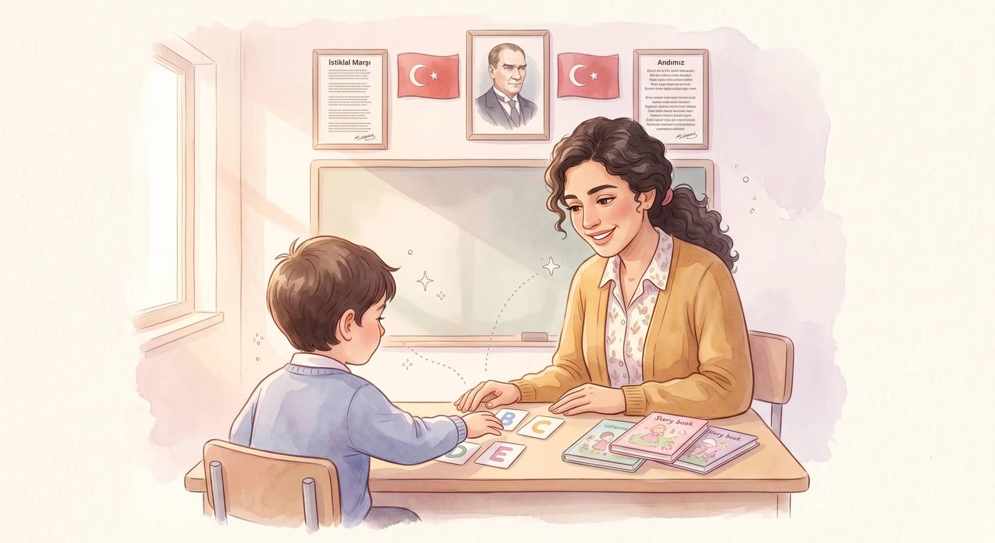 Öğretmen ve öğrenci bireysel okuma desteği seansında