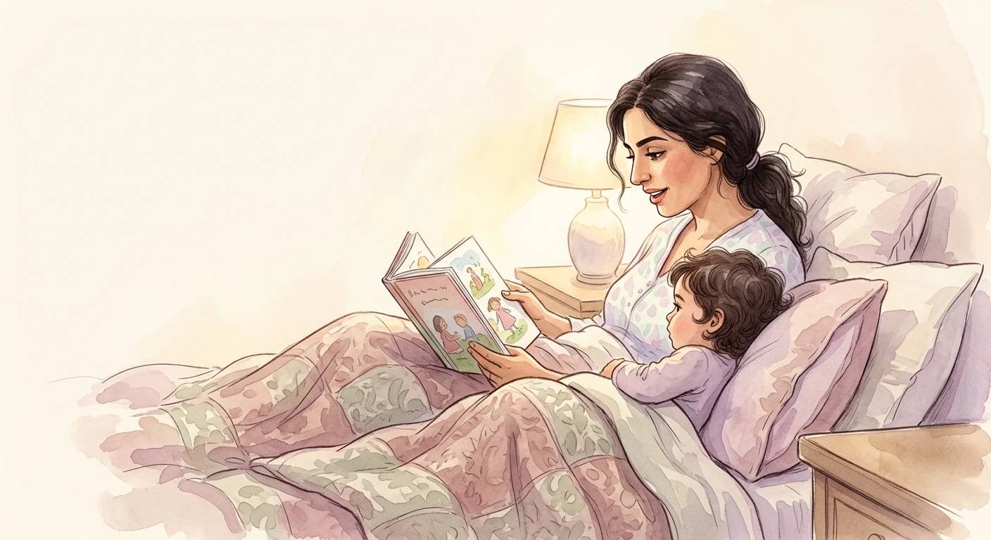 Anne çocuğuna hikâye anlatıyor.